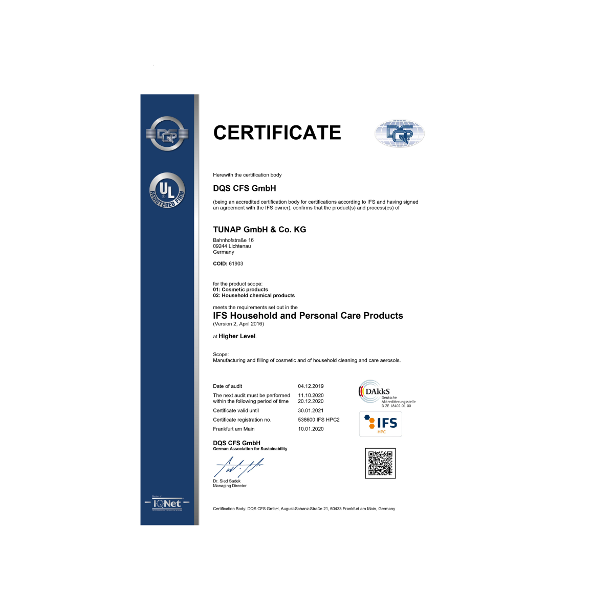 IFS recertification for the Lichtenau plant IFS recertification for the Lichtenau plant